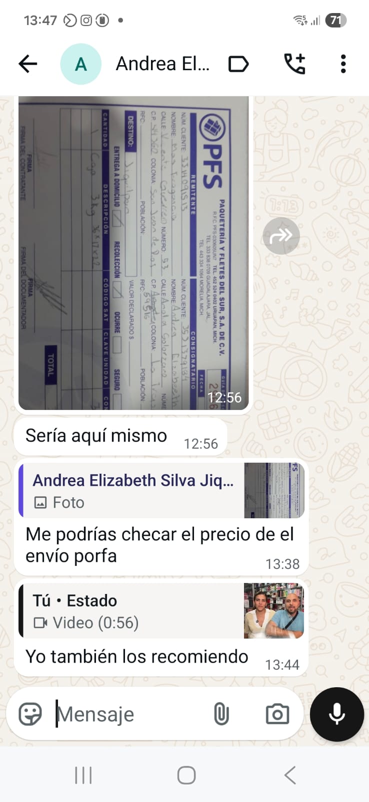 Conversación de WhatsApp con Fernando Ponce