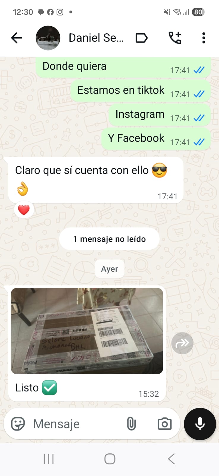 Conversación de WhatsApp con Karina Rodríguez